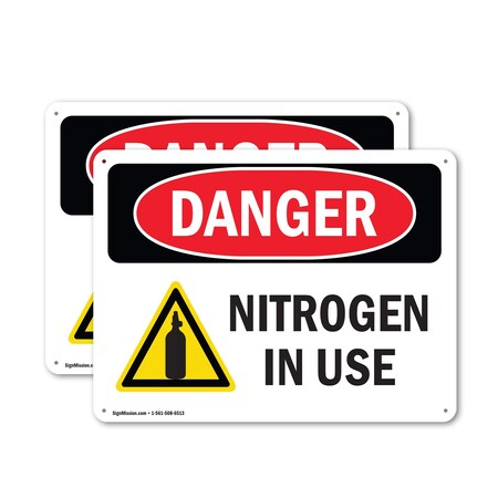 Signmission Nitrogen In Use Danger Sign, Plastic, 14in W x 10in L, 2PK OS-2PACK-DS-P-1014-L-2458